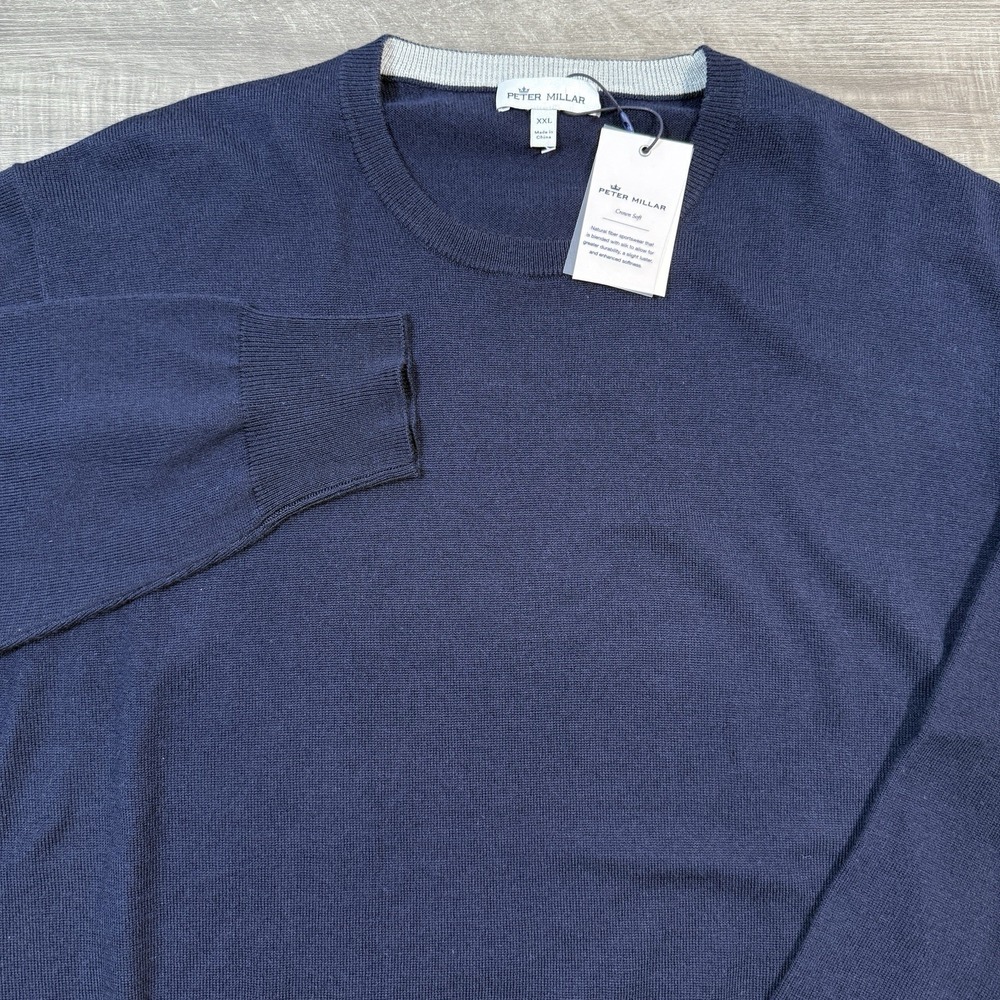 Peter Millar Mens Crown Soft Sweater Wool Silk Crew Neck Navy Size XXL NEW  $168